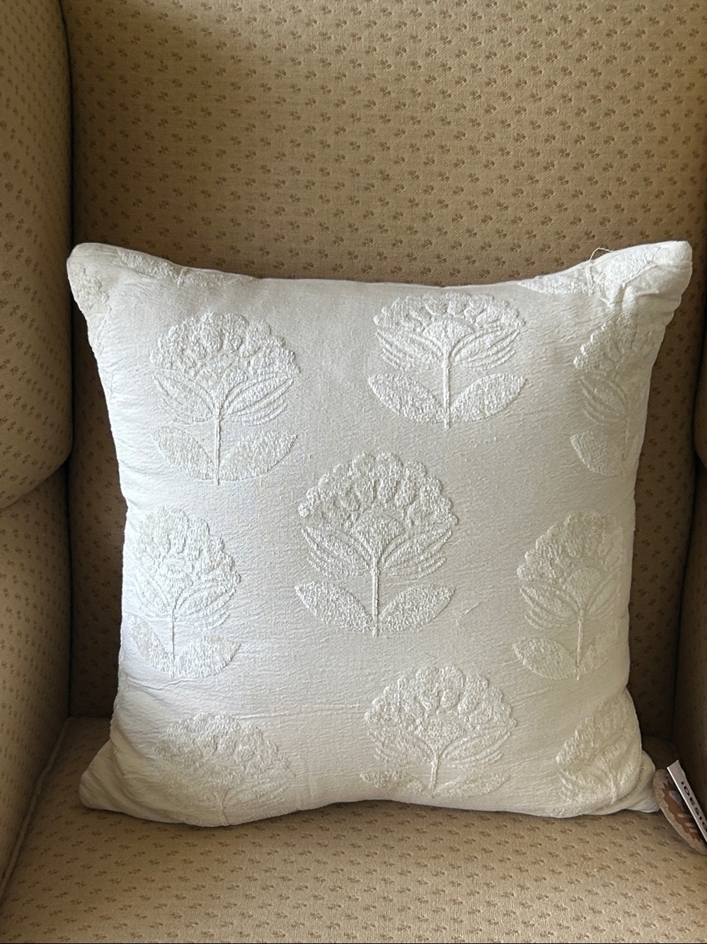 Textured Large Throw Pillow NEW! 20 x 20 Solid Natural Cream Raised Boho Floral